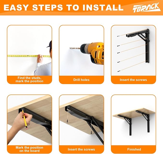 TORACK Heavy Duty Wall Mounted Folding Workbench, Space-Saving Collapsible Wall - Image 7