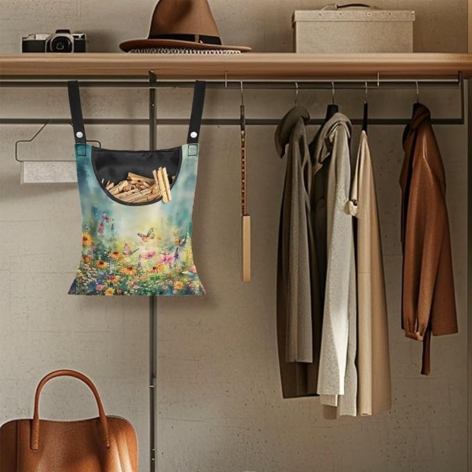 Floret Clothespin Bag with Hanging Hook Laundry Clothes Pin Holder Waterproof - Image 5