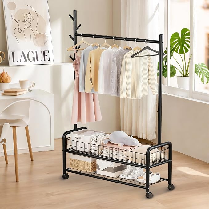 Clothes Rack with Storage Shelves, Heavy - Image 2