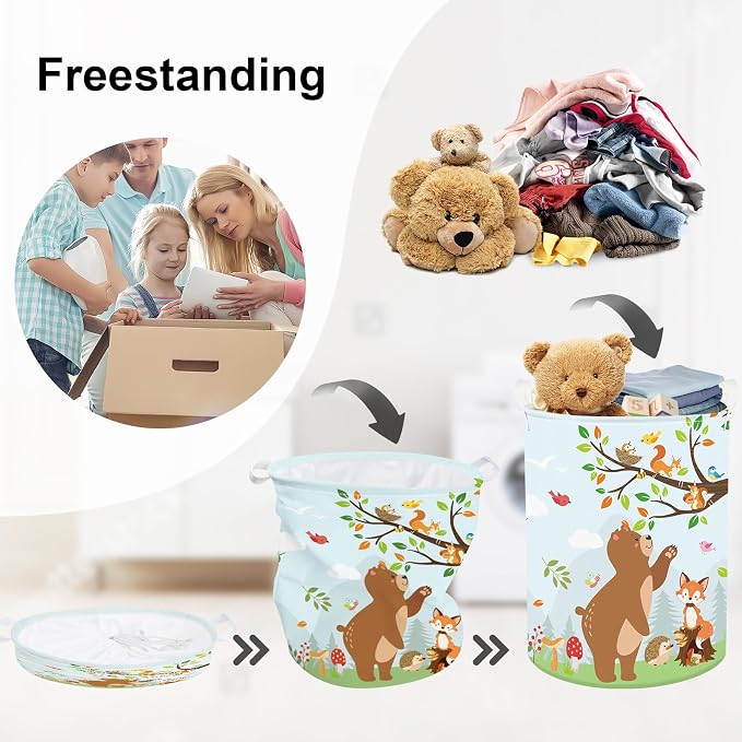 Forest Animals Laundry Hamper Woodland Tree Large Storage Basket Parents - Image 3