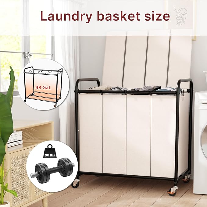 4-Compartment Laundry Cart - Image 3