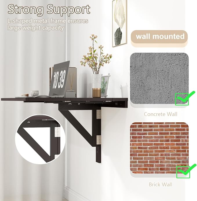 Wall Mounted Folding Desk, Fold Down Drop Leaf Table, Wood Laundry Floating Desk - Image 6