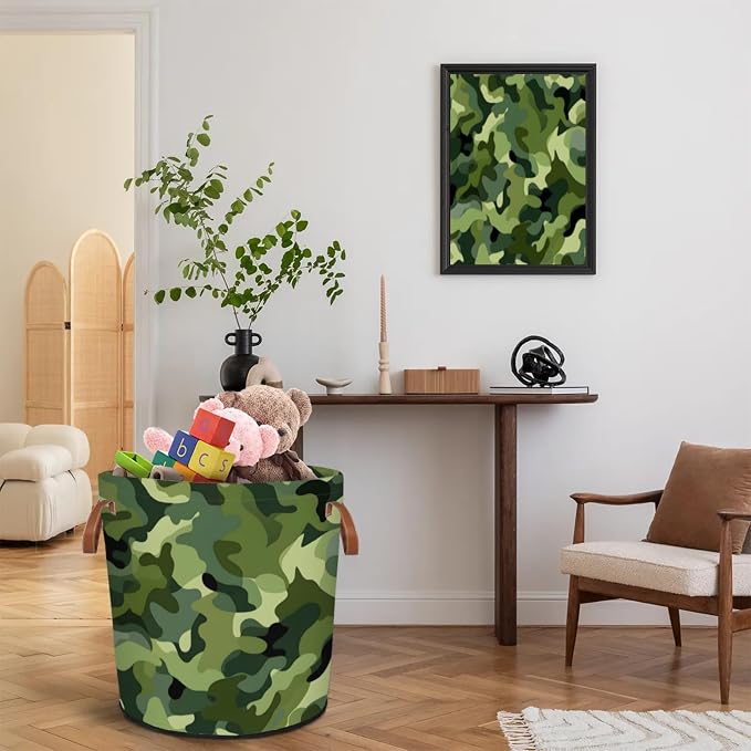 Green Camo Laundry Hamper Waterproof Collapsible Basket - Image 7