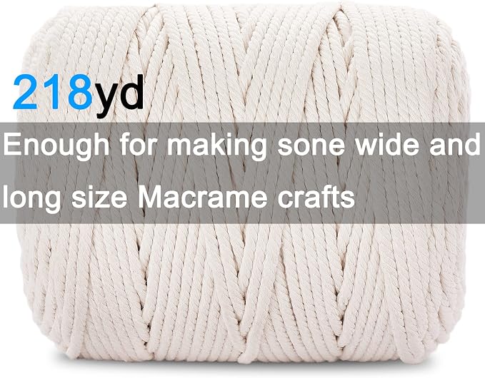 Macrame Cord 6mm x 218Yards, Natural Cotton Macrame Rope - Image 3