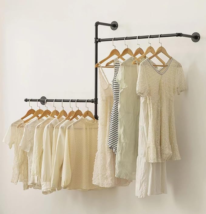 Industrial Pipe Clothing Rack Wall Garment Rack by ZYUXUANBringNatureCozyHome