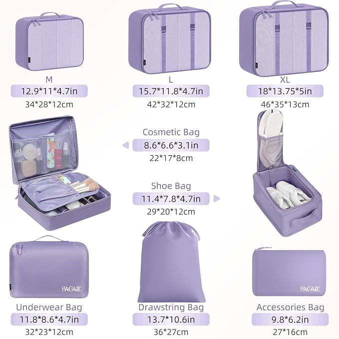 BAGAIL 8 Set Packing Cubes Luggage Packing Organizers - Image 3