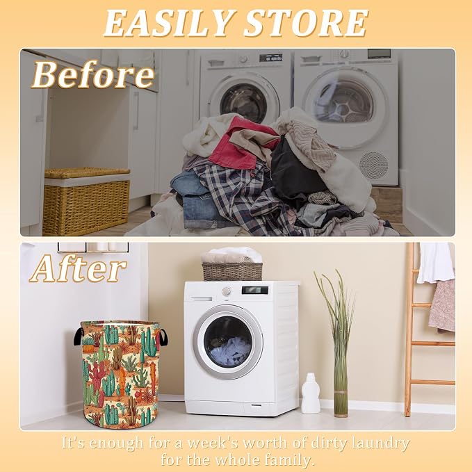 Tropical Cactus Laundry Basket, Foldable Waterproof Oxford Cloth Laundry Hamper - Image 3