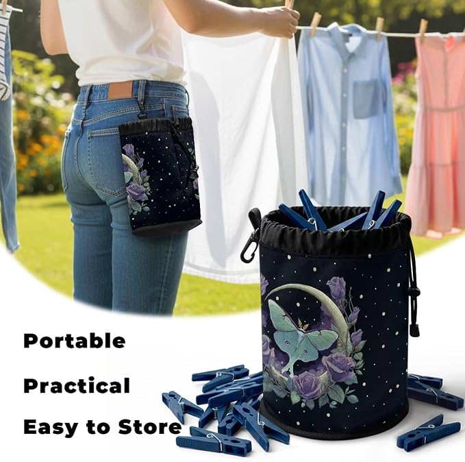 Clothespin Bag Holder Outside, Starry Night Moon Rose Multiple Hanging Methods - Image 5