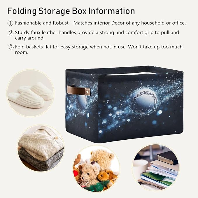 Sparkling Baseball Black Rectangular Storage Bin Basket - Image 5