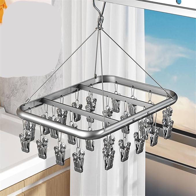 Drip Hanger with 26 Clips, Sock Drying Rack, Wind-Proof Hook, Underwear Storage by Unknown