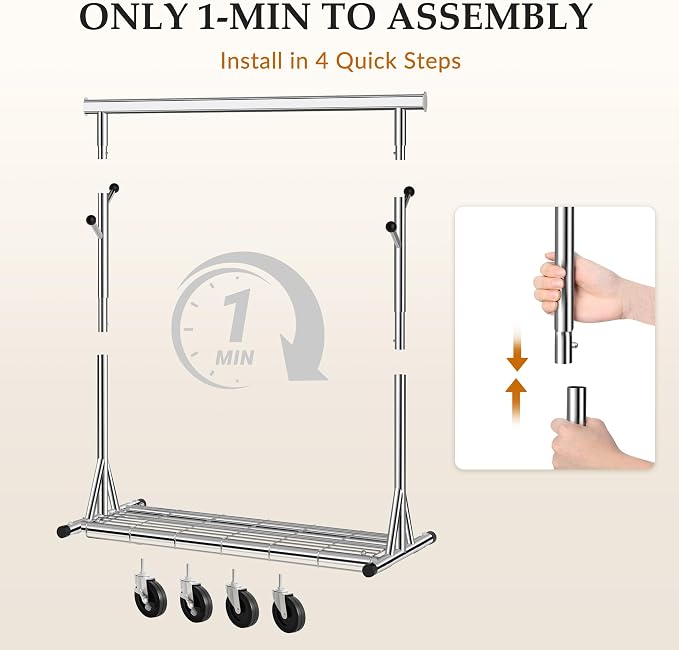 Heavy Duty Clothes Rack Load 630 lbs, Metal Rolling Clothing Rack - Image 5