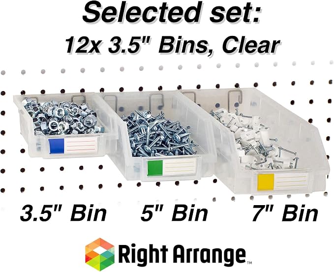 Pegboard Bins - 12 Pack Clear - Hooks to Any Peg Board - Organize Hardware - Image 4