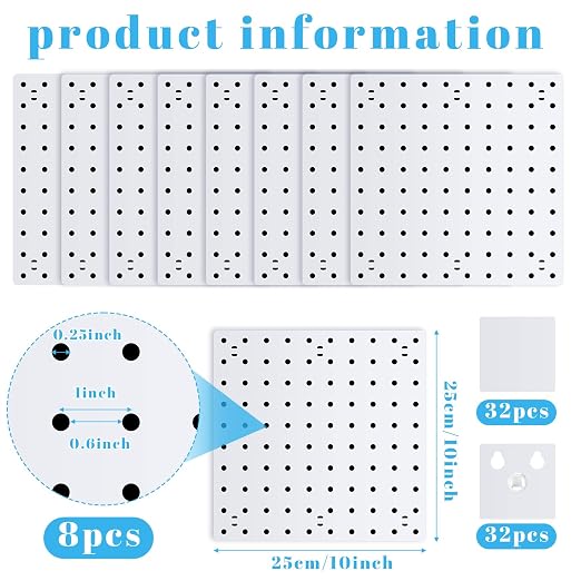 Nuanchu 8 Pack No Drill Pegboard Panels, 10x10 Inch White ABS Plastic Pegboard - Image 3