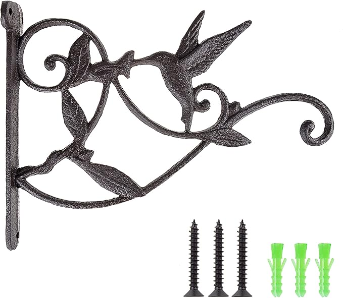 DEWEL Hanging Plant Bracket, Hummingbird Plant Hangers Outdoor Iron Hanging - Image 2