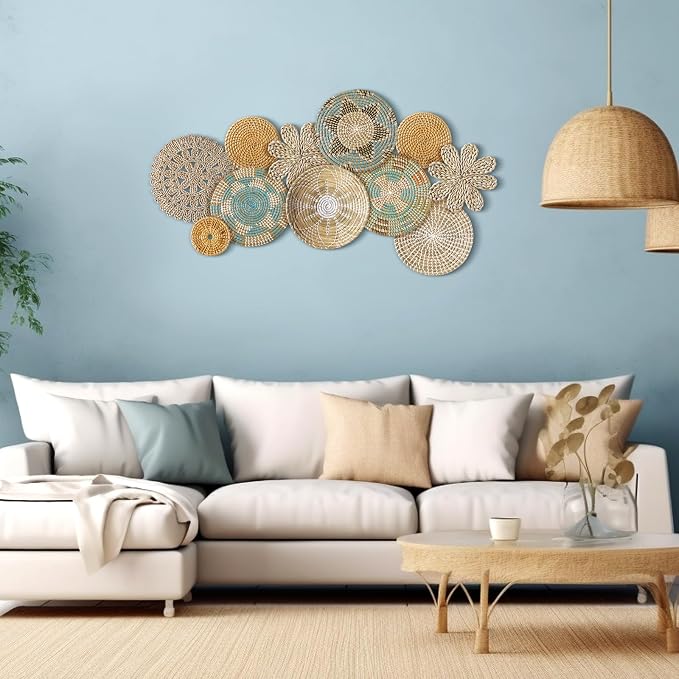 11 Pcs Boho Hanging Wall Basket Decor Handmade Woven Basket Wall Decorative - Image 2