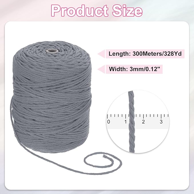 HARFINGTON Natural Macrame Cord 3mm x 328 Yards 4 Strand Twisted Cotton Macrame - Image 2