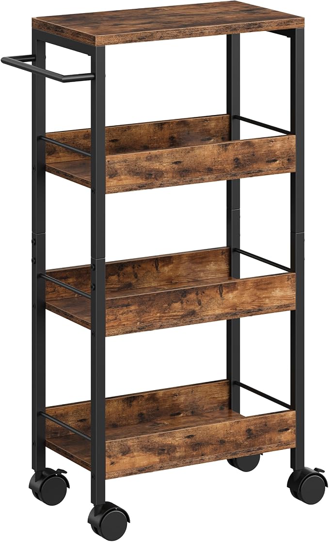 4-Tier Slim Storage Cart, 9.1'' Kitchen Serving Trolley, Slim Rolling Cart - Image 8
