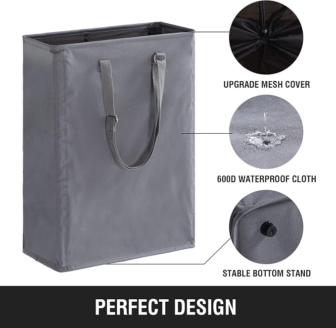 Slim Laundry Hamper with Adjustable Long Handles, 45L Small Laundry Baskets - Image 5