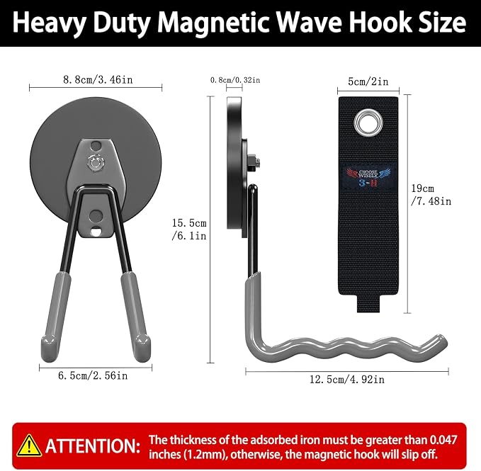 3-H Hook Magnets Heavy Duty 4 Pack, J Shape Strong Magnetic Hooks - Image 2