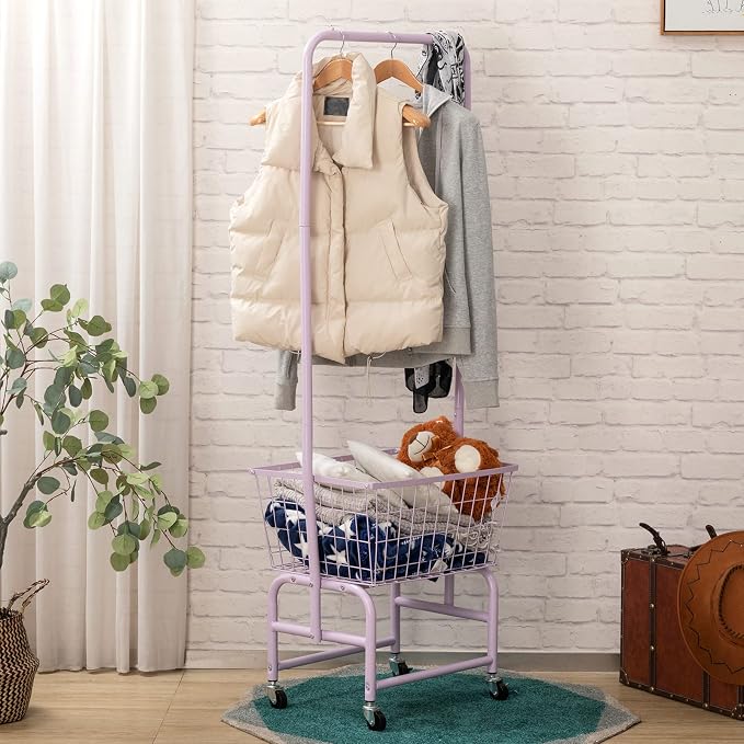 ALIMORDEN Laundry Cart with Clothes Rack, Rolling Laundry Butler with Wire - Image 2