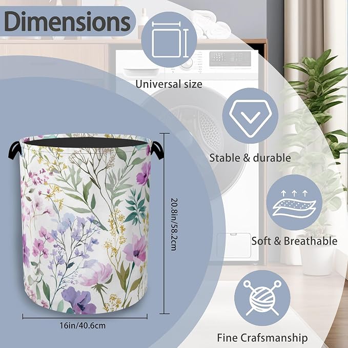 Wildflower Plant Laundry Basket, Botanical Oxford Cloth Laundry Hamper - Image 2