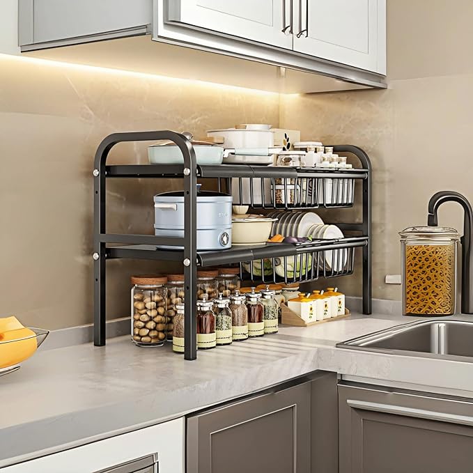 Under Sink Organizer，2 Tier Expandable Heavy Duty Metal Shelf，with 5 Removable - Image 5