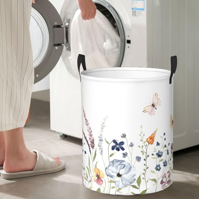 Summer Floral Print Laundry Basket, Colored Flowers Dirty Clothes Laundry Hamper - Image 6