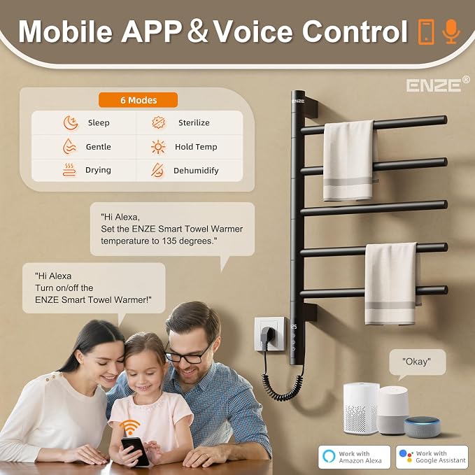 ENZE Smart Rotating Heated Towel Rack - Image 2
