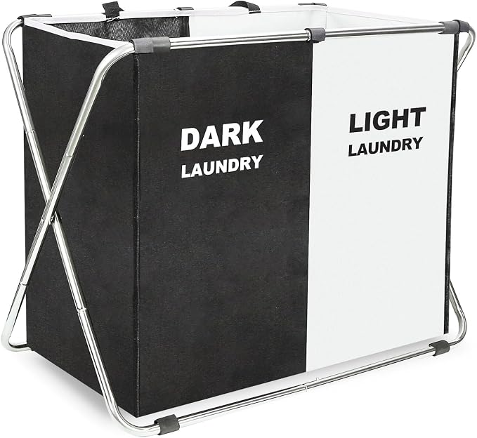 Laundry Cloth Hamper Sorter Basket Bin Foldable 2 Sections by CCYRYY