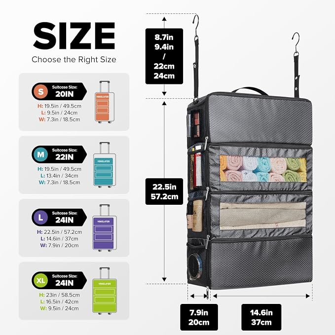 Suitcase Organizer, Travel Luggage Organizer Hanging Shelves Packing Cube - Image 2