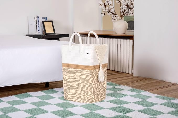 Tall Laundry Basket With Handles, Woven Cotton Rope Big Laundry Hamper Sorters - Image 3