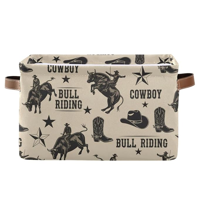 Western Cowboy Beige Rectangular Storage Bin Basket by DOMIKING