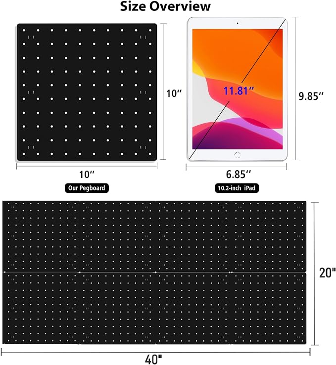8Pcs Pegboard Wall Organizer Panels Black ABS Pegboard Wall Mount - Image 3