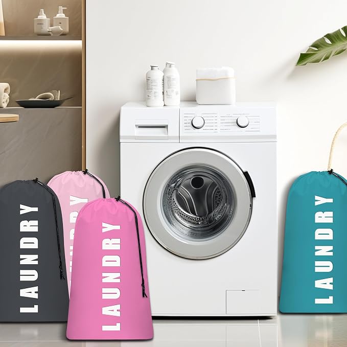 4 Piece Drawstring Travel Laundry Bag, Large Laundry Bag, Men's and Women's - Image 5