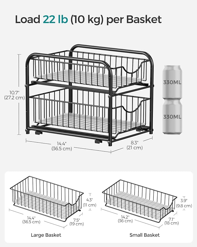 SONGMICS 2-Tier Pull Out Cabinet Organizers, Under Sink Organizer, Bathroom - Image 2