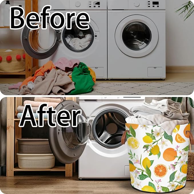 Lemon Orange Laundry Hamper Waterproof Collapsible Basket - Image 5