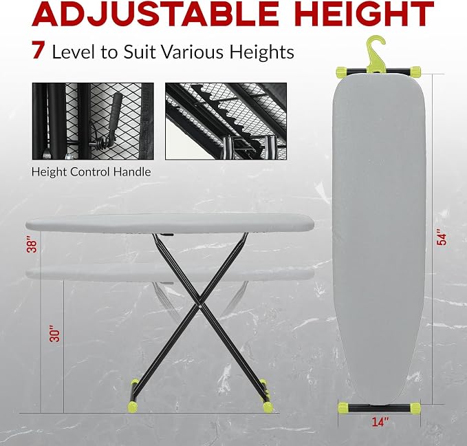 Ironing Board Full Size 54x14, RAINHOL Height Adjustable Iron Board - Image 2