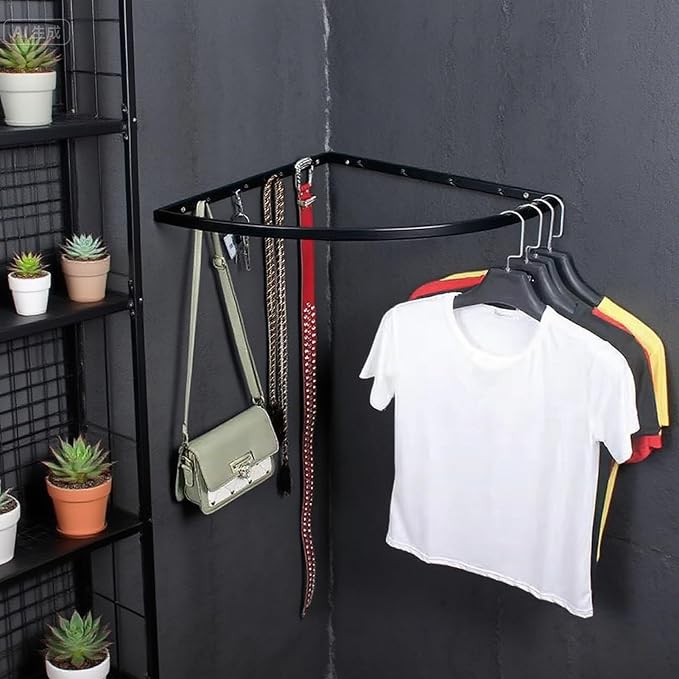 Iron Clothes Hanging Bar for Corner, Wall Mount Garment Clothing Storage Rack by Unknown