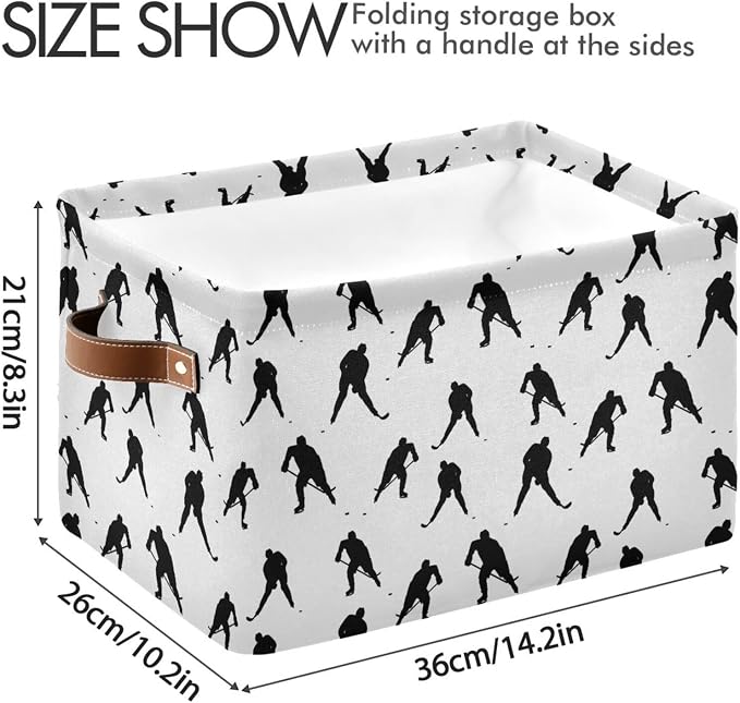 Pfrewn Storage Basket Bins Foldable Laundry Hamper Toy Hockey Players Black - Image 4