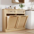 Double Tilt Out Laundry Hamper Cabinet, Rattan-Style Laundry Room Organization by Unknown