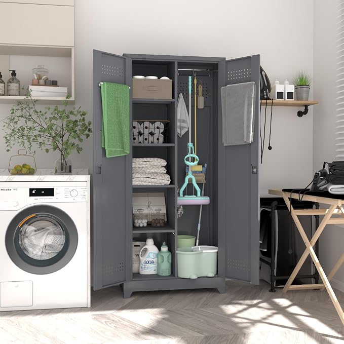 Metal Utility Cabinet, Broom Closet Storage Cabinet - Image 5