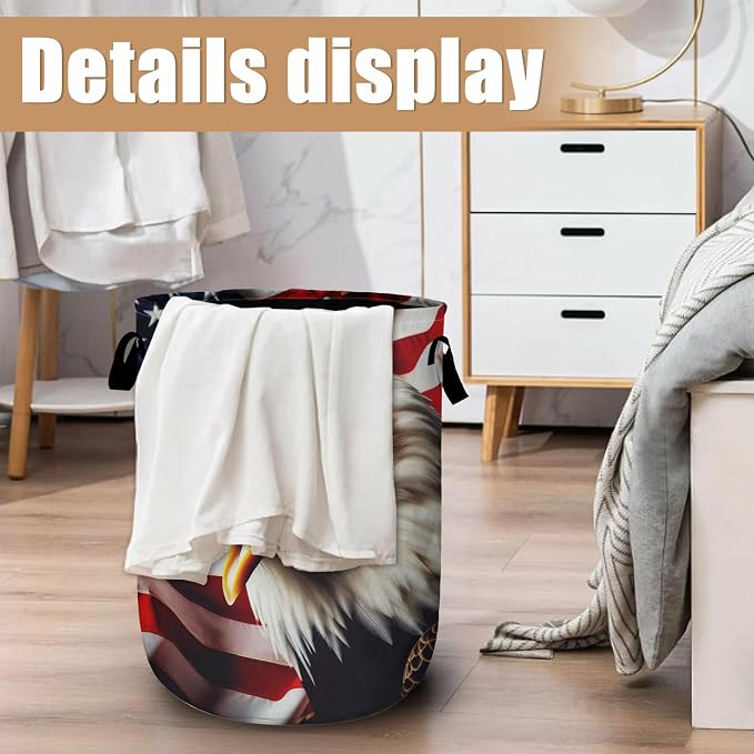 Usa Flag Eagle Laundry Basket, Foldable Waterproof Laundry Hamper Tote Bag - Image 6