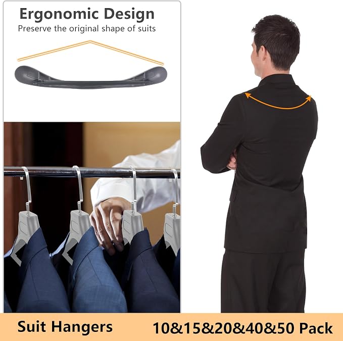 DEDU Suit Hangers for Men 10 Pack, Thick Plastic - Image 4