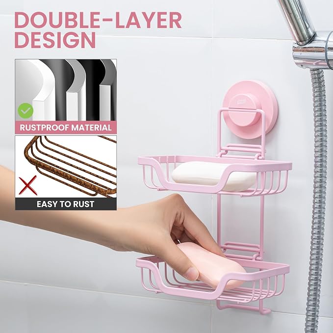 TAILI Double Layer Soap Holder, Bar Soap Dish Suction Cup - Image 3