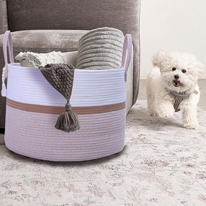 Woven Storage Basket with Handle, Nursery Hamper in Baby Nursery&Bathroom - Image 5