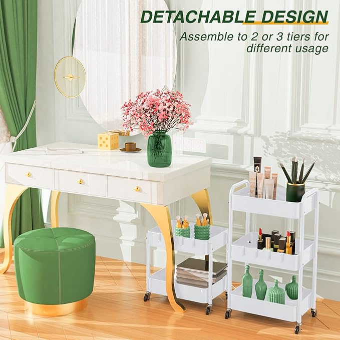 LEHOM 3 Tier Rolling Storage Cart, Metal Trolley Utility Cart - Image 5