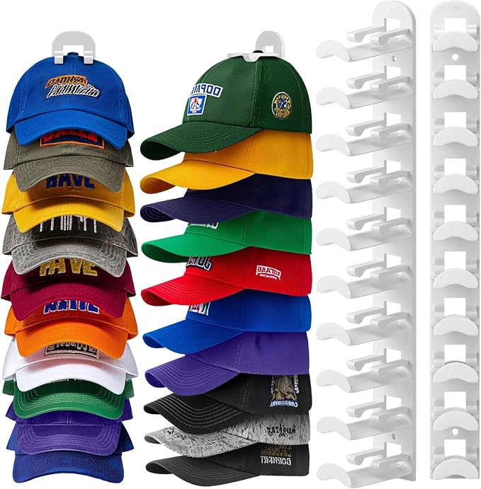 Hat Hook for Wall, 2 Pack Hat Organizer Hold up to 20 Hats, Hat Holder by Hatisan