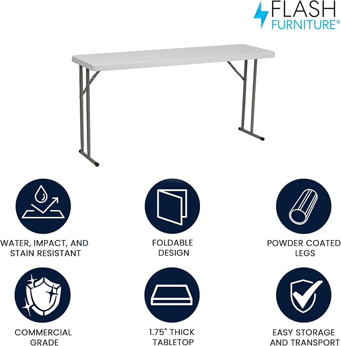 Flash Furniture Kathryn 5' Rectangular Plastic Folding Table, Long Plastic - Image 4