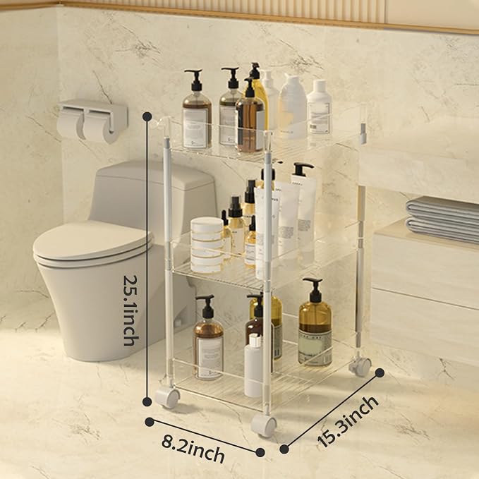 Clear Acrylic Rolling Storage Trolley 4 Tier Slim Utility Cart - Image 2