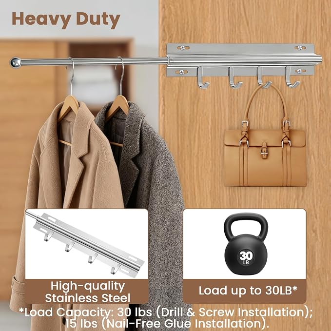 BUDOME 12.5" Valet Rod For Closet Pull Out Slide Out Adjustable Heavy Duty - Image 3